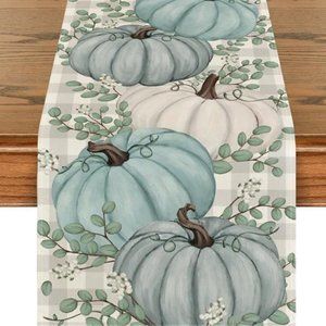 Pumpkin Table Runner Decorative Cloth Thanksgiving Decoration Blue Fall Decor